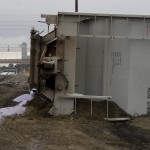 Derailed covered hopper