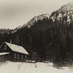 Saints John, cabin, black and white, sepia, antique photo