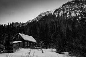 Saints John, cabin, black and white