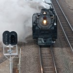 High winds were the theme of the day, as steam and smoke are flattened to the ground at Pine Bluffs, WY