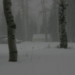 Snow hit us pretty bad this trip in the early afternoon. That's my friend Liam's camp through the snow.