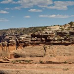 The thick red Pre-cambrian red rock visible in  the canyon wall.