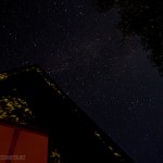 Stars and moonlight on the cabin.