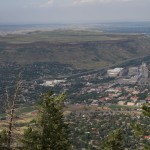 The town of Golden and North Table Mountain above.