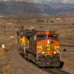 BNSF passes Burns Junmction in Broomfield, Mount Meeker in the background.